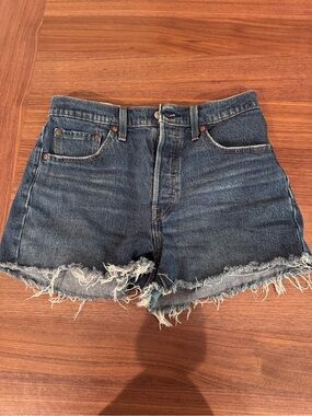 Levis 501s Dark Blue Denim Cutoff Shorts - 28